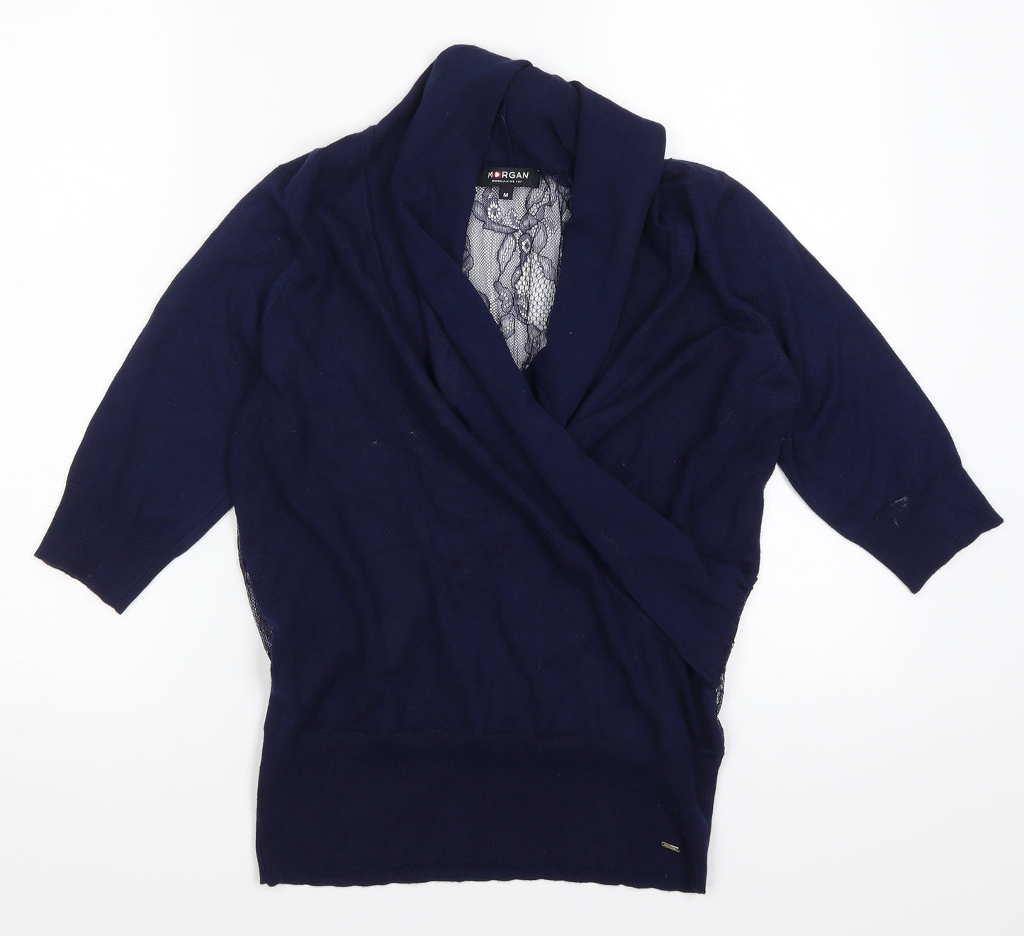 Morgan Womens Blue  Lace Pullover Jumper Size M