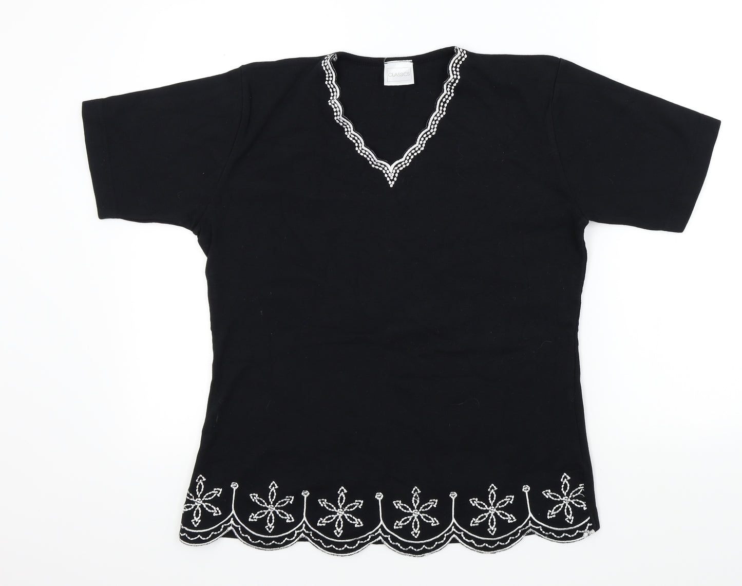 Classics Womens Black   Basic T-Shirt Size M  - Frill Detail