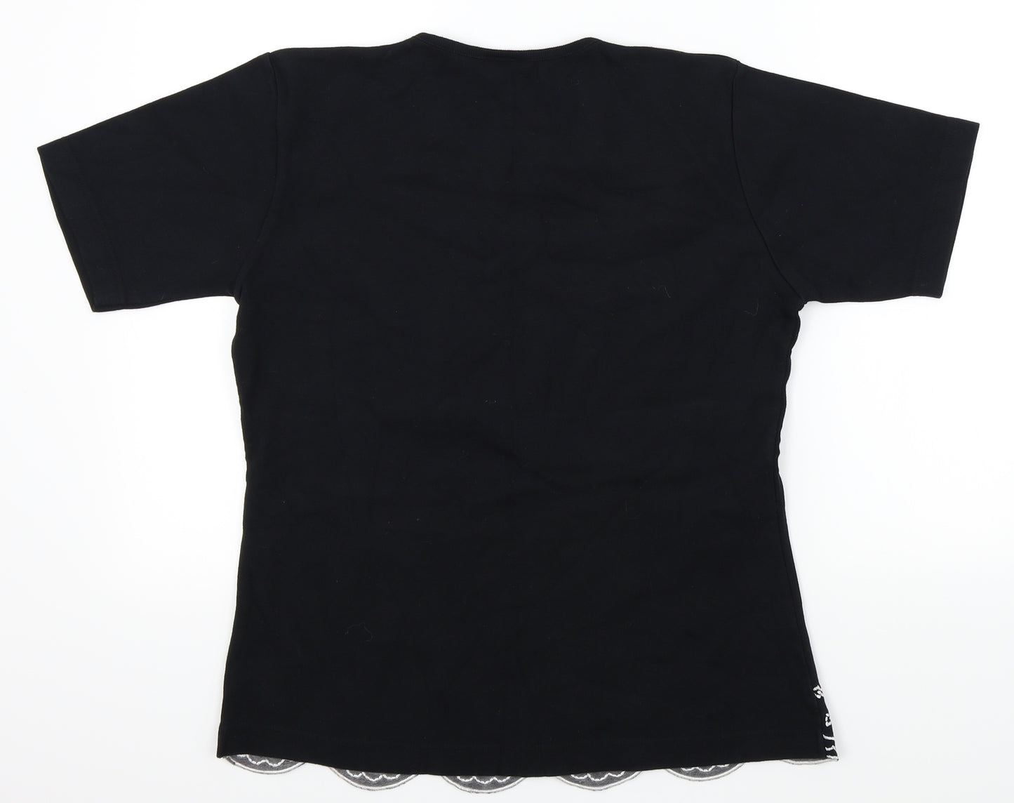 Classics Womens Black   Basic T-Shirt Size M  - Frill Detail