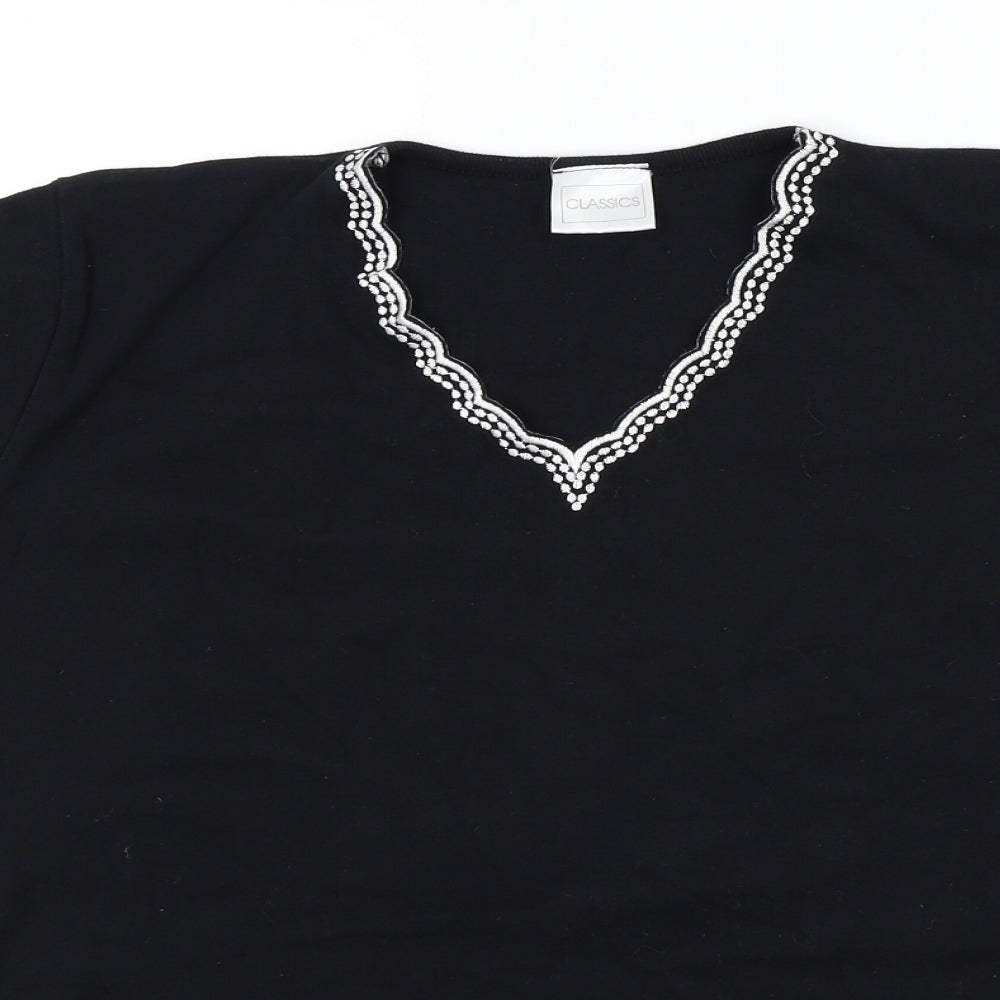 Classics Womens Black   Basic T-Shirt Size M  - Frill Detail