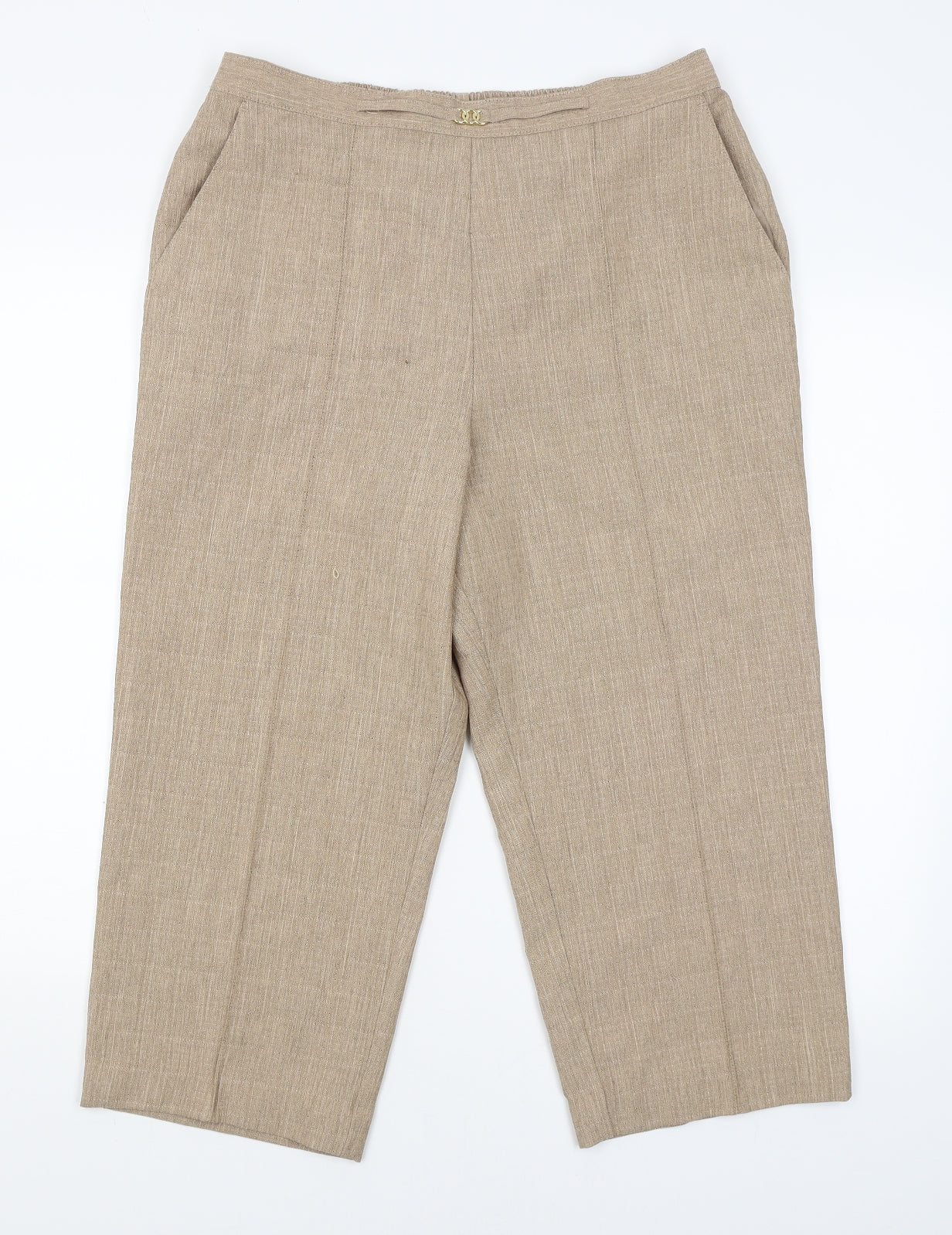 M&S Womens Beige   Cropped Trousers Size 16 L20 in