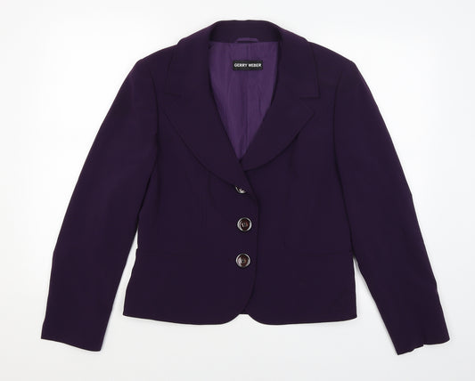 Front view of Gerry Weber women’s purple jacket blazer, size UK 14