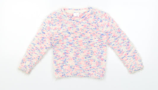 Front view of E-vie girls’ white jumper, size 5, years
