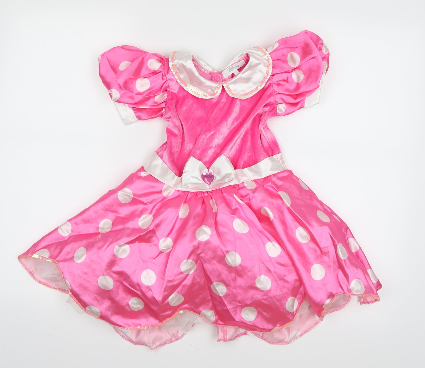 Disney Girls Pink Polka Dot  Fit & Flare  Size 5-6 Years  - Fancy dress