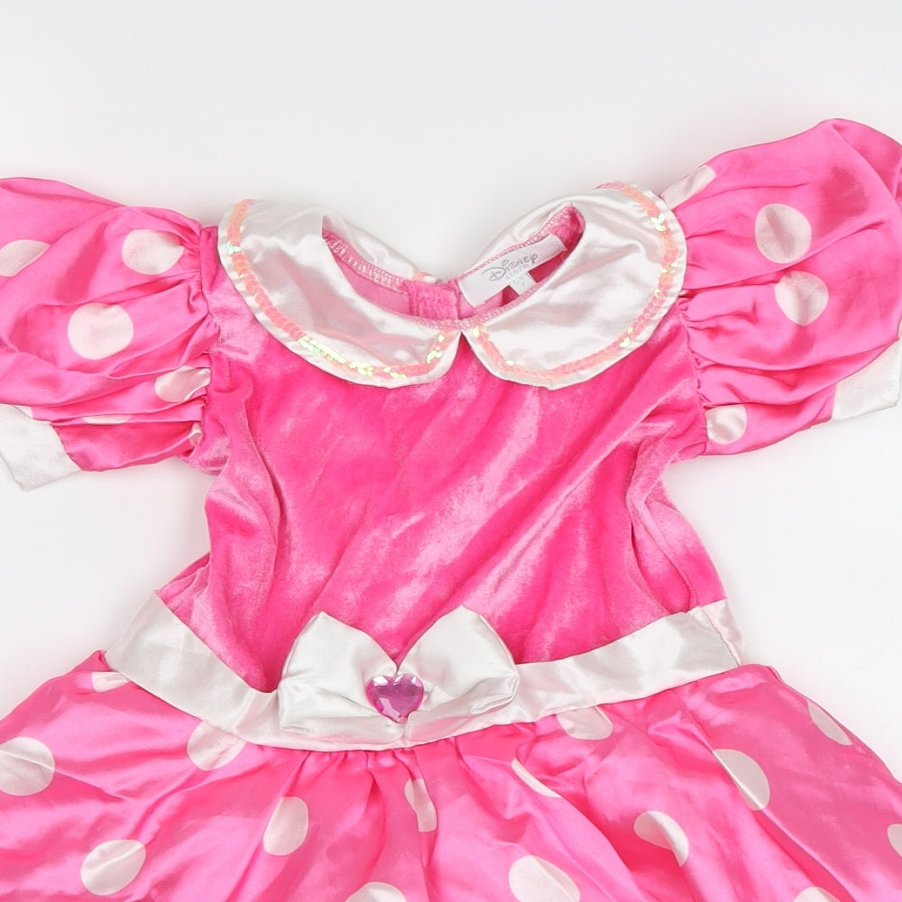 Disney Girls Pink Polka Dot  Fit & Flare  Size 5-6 Years  - Fancy dress
