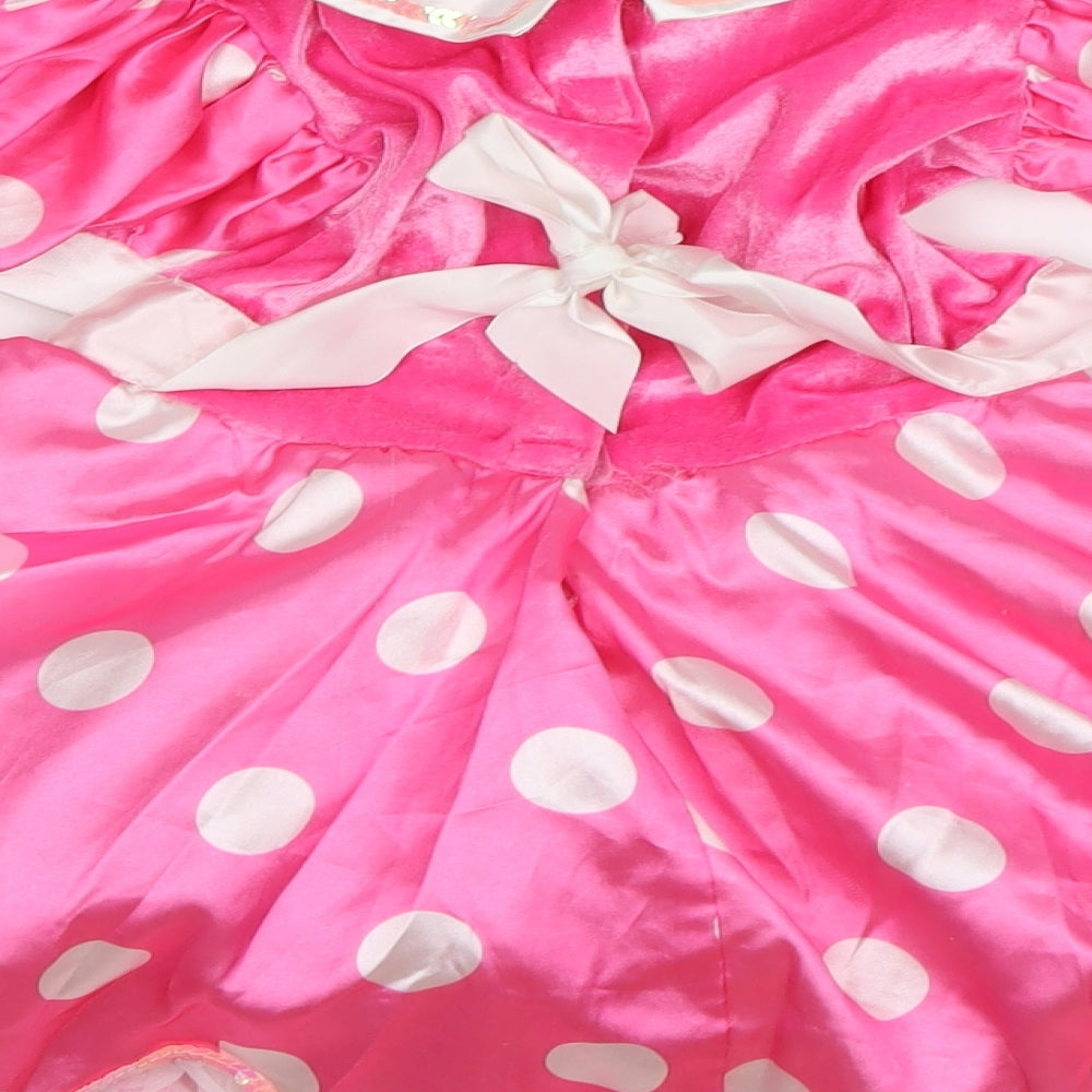 Disney Girls Pink Polka Dot  Fit & Flare  Size 5-6 Years  - Fancy dress