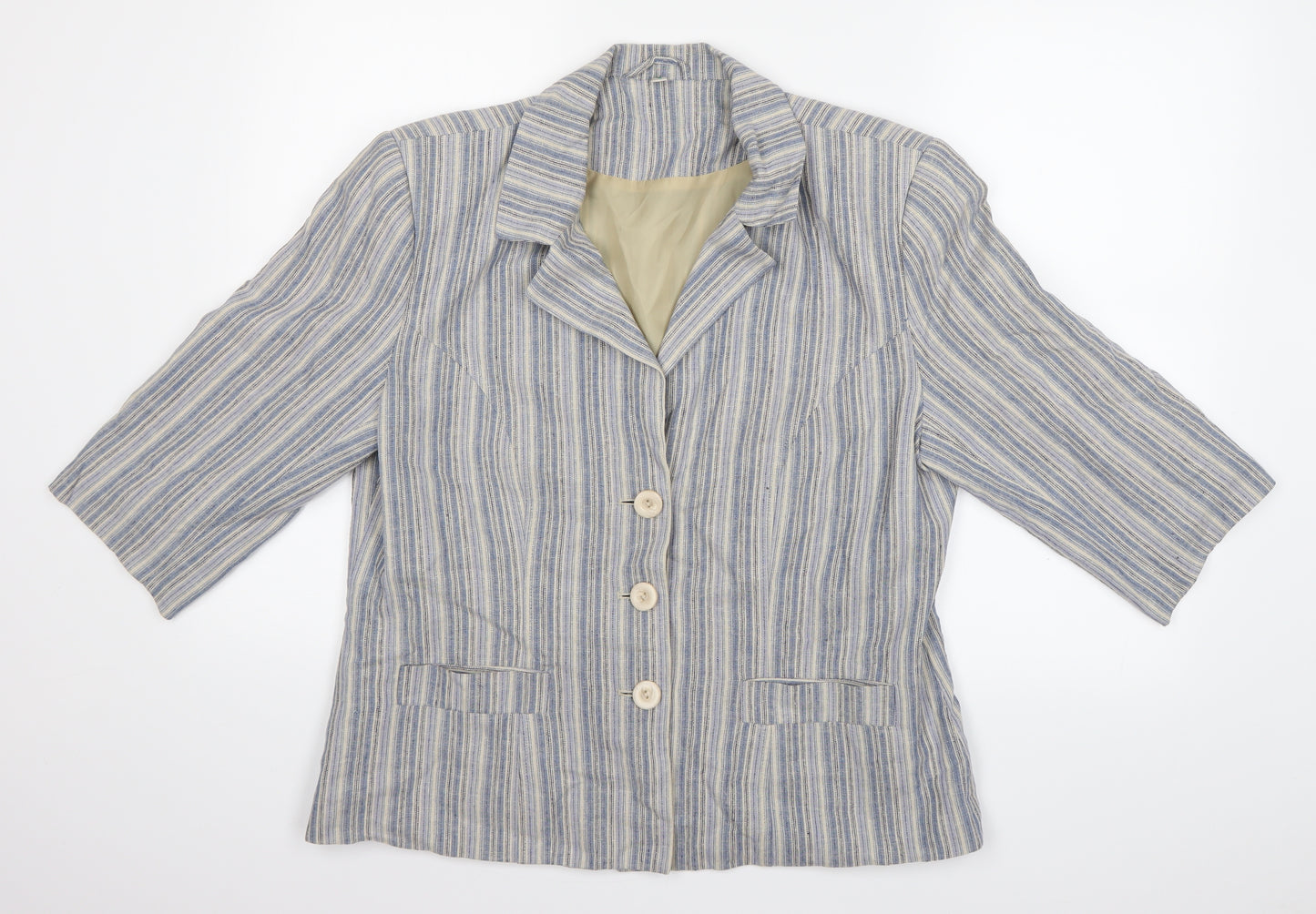 EWM Womens Blue Striped  Jacket Blazer Size 14