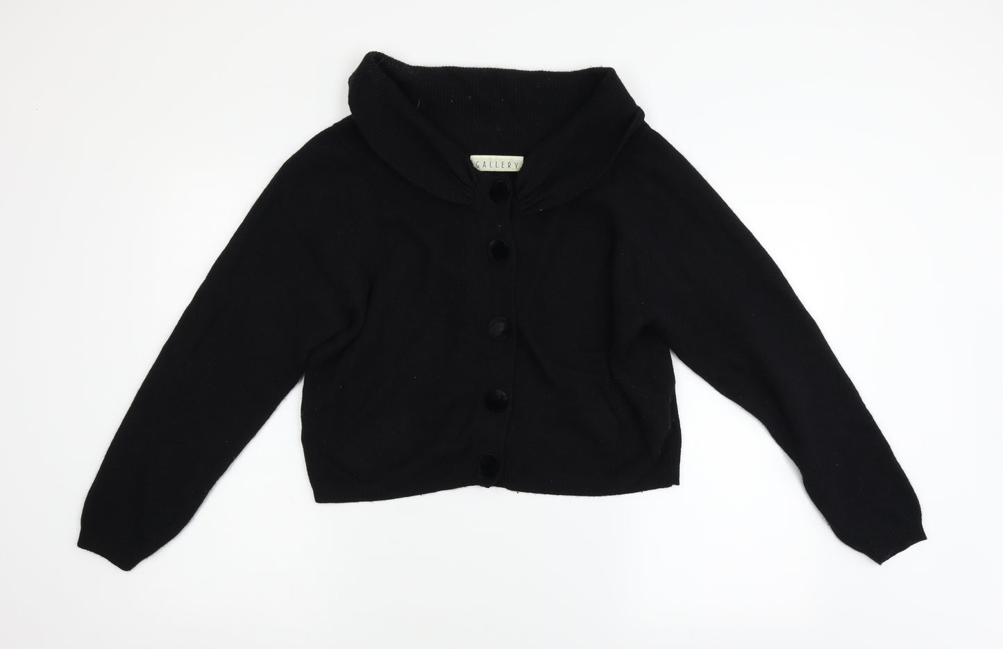 Gallery Womens Black  Knit Cardigan Jumper Size 12  - Lambswool