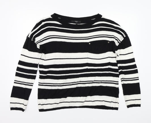 Front view of Next women’s white striped jumper, size UK 12