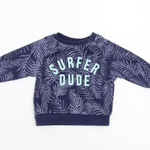 Primark Boys Blue Floral  Pullover Jumper Size 0-3 Months