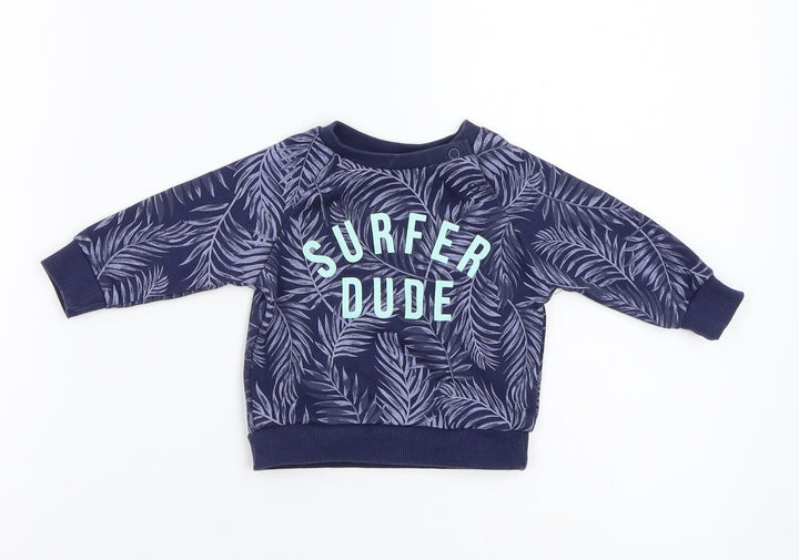 Primark Boys Blue Floral Pullover Jumper Size 0-3 Months