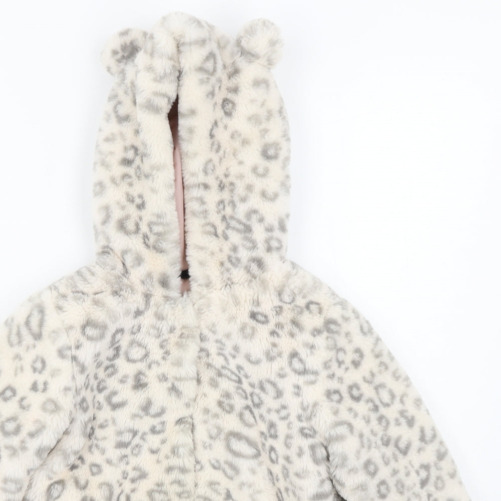 George Girls White Animal Print  Jacket Coat Size 3-4 Years