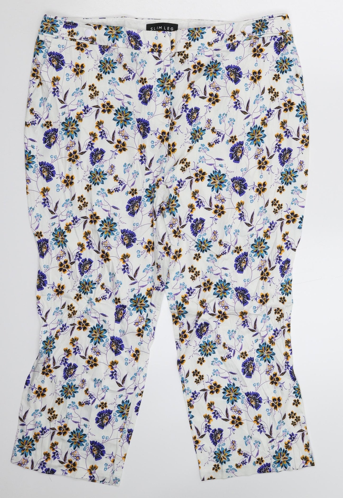 Peacocks Womens White Floral  Trousers  Size 16 L23 in