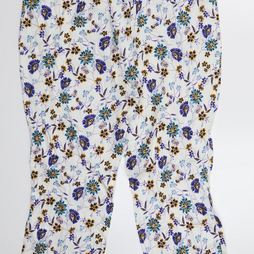 Peacocks Womens White Floral  Trousers  Size 16 L23 in