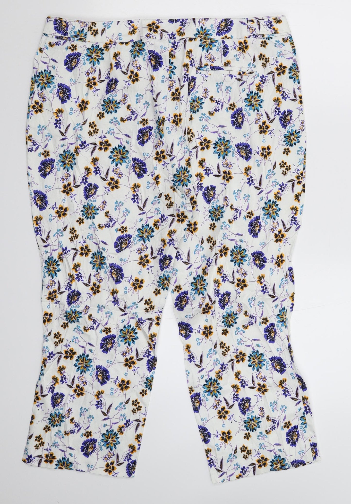 Peacocks Womens White Floral  Trousers  Size 16 L23 in