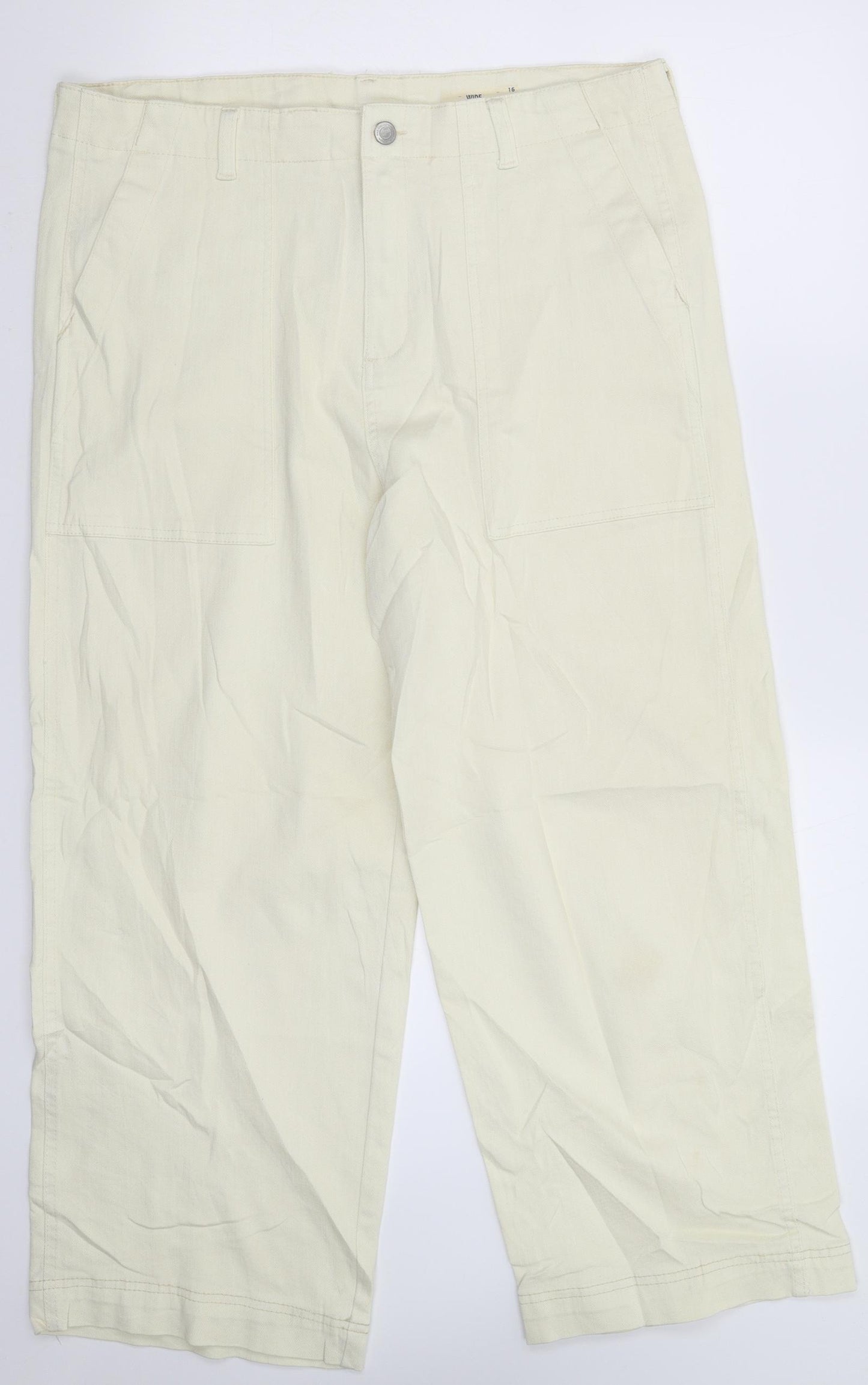 Marks and Spencer Womens White  Denim Wide-Leg Jeans Size 16 L26 in