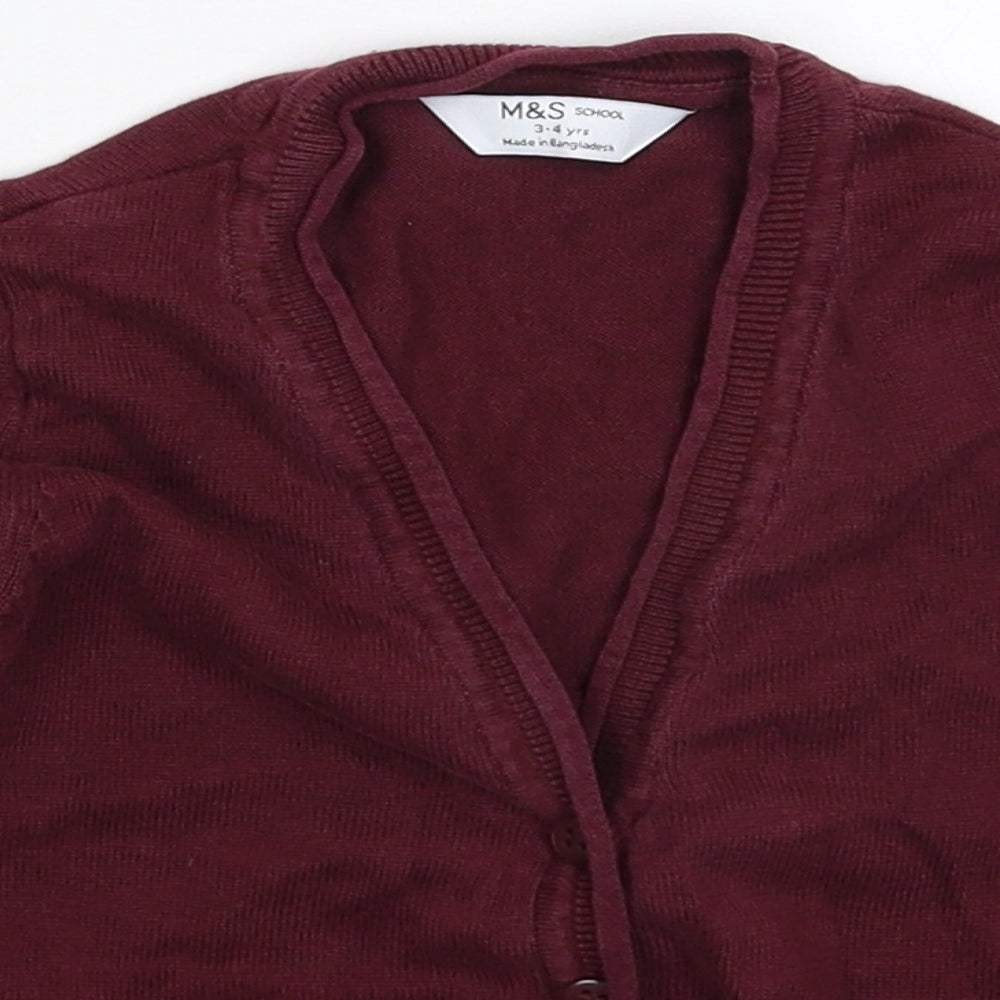 Marks and Spencer Boys Brown  Knit Cardigan Jumper Size 3-4 Years  - School