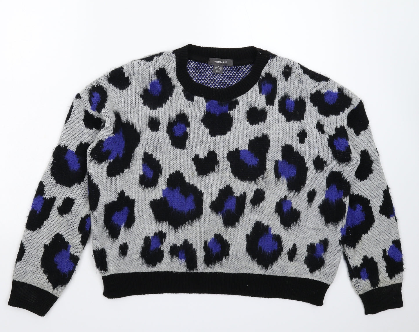 Primark Womens Grey Animal Print Knit Pullover Jumper Size 8  - Oversized