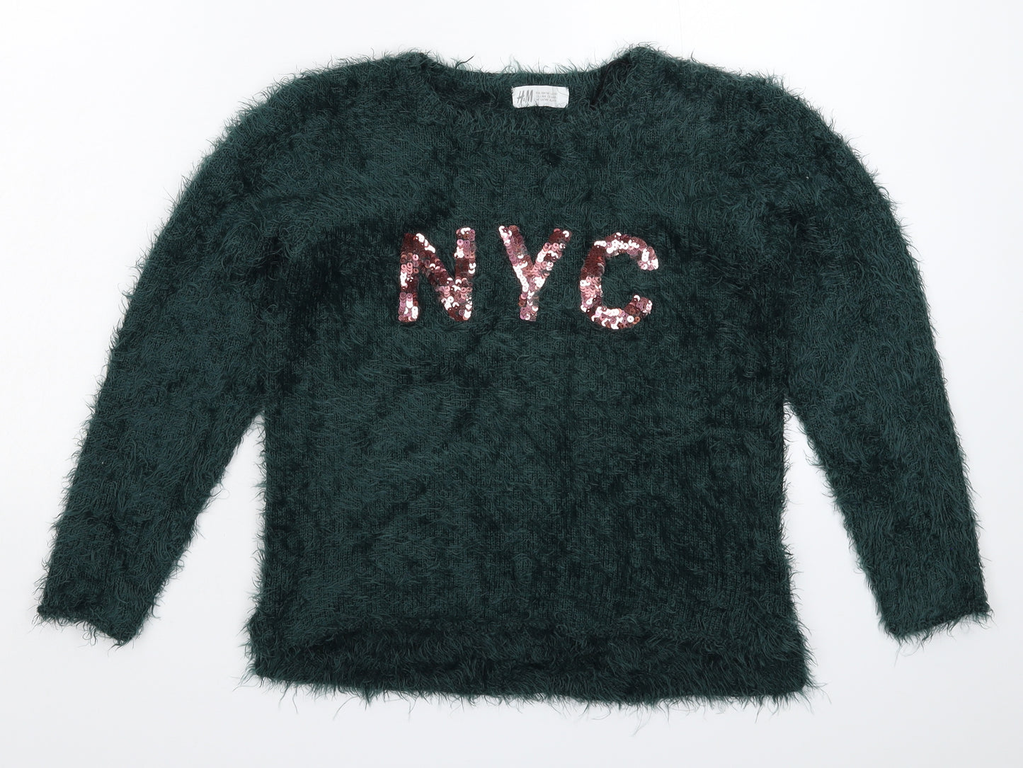 H&M Girls Green  Knit Pullover Jumper Size 9-10 Years