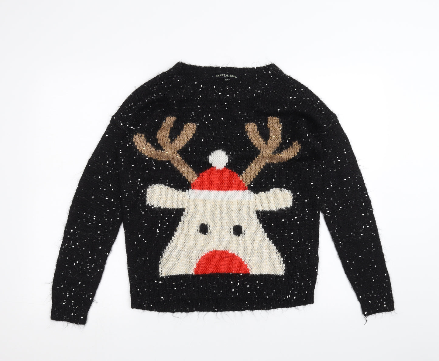 Heart & Soul Womens Black  Knit Pullover Jumper Size 12  - christmas