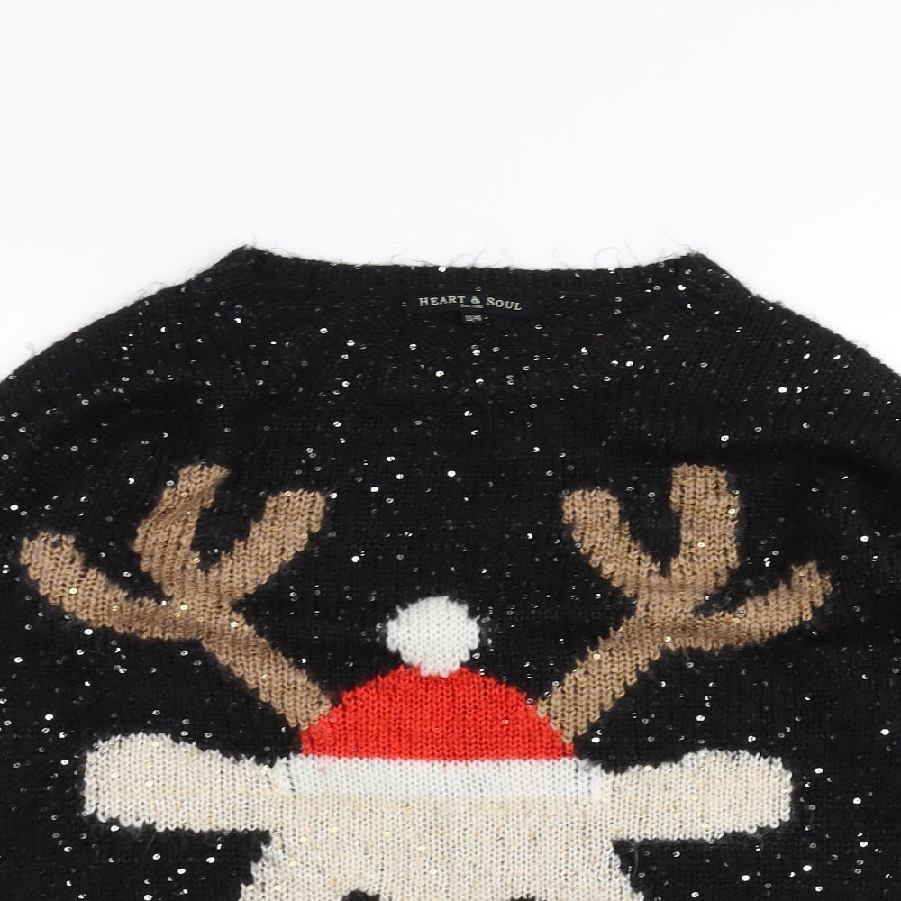 Heart & Soul Womens Black  Knit Pullover Jumper Size 12  - christmas