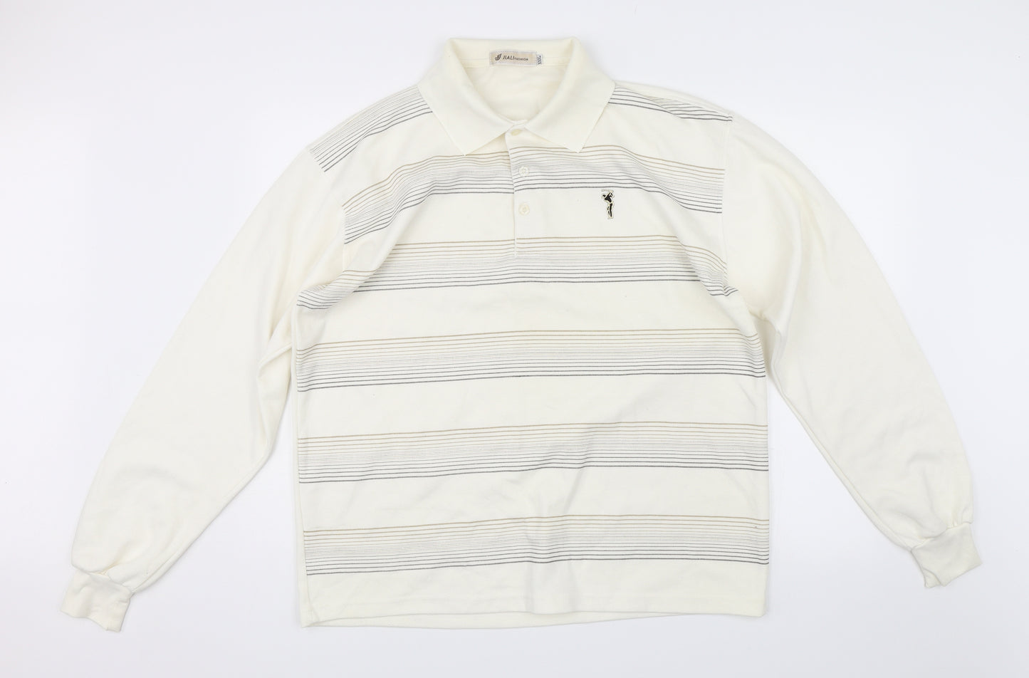 Jiali Fashion Mens Beige Striped  Pullover Jumper Size 3XL