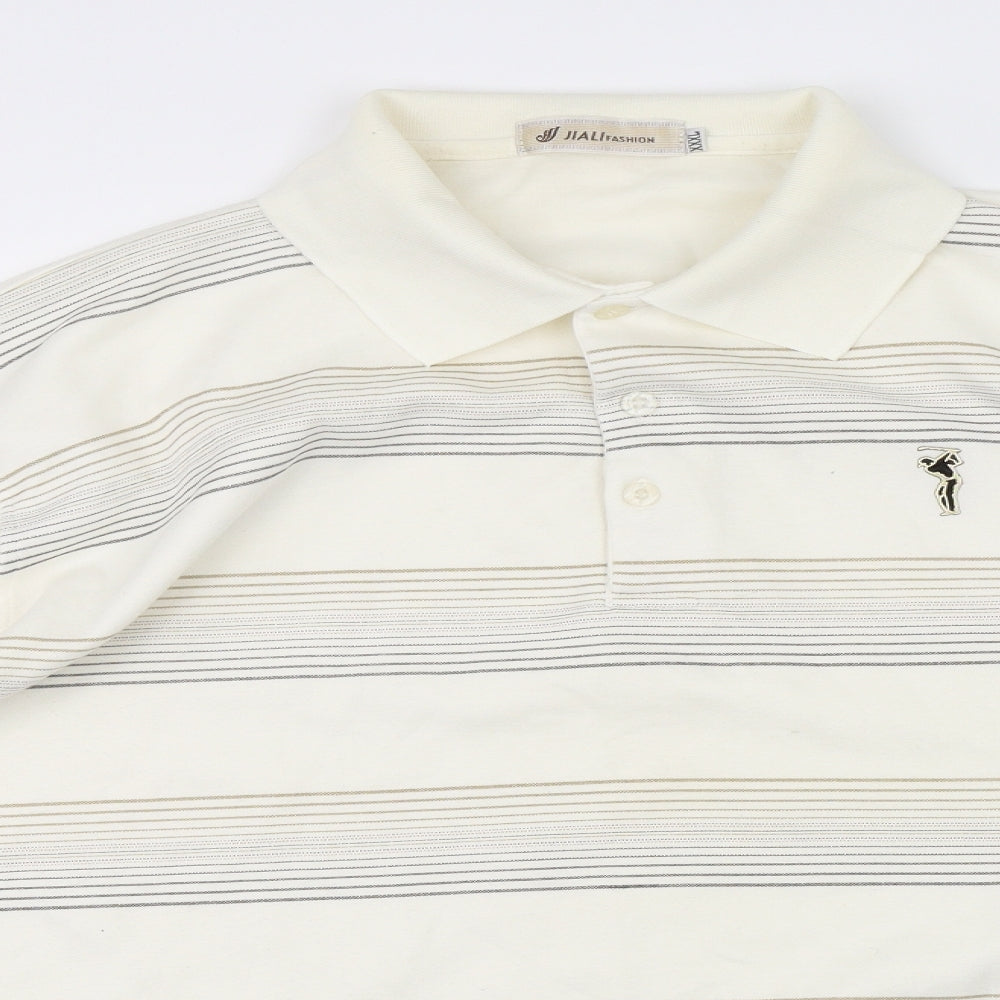 Jiali Fashion Mens Beige Striped  Pullover Jumper Size 3XL