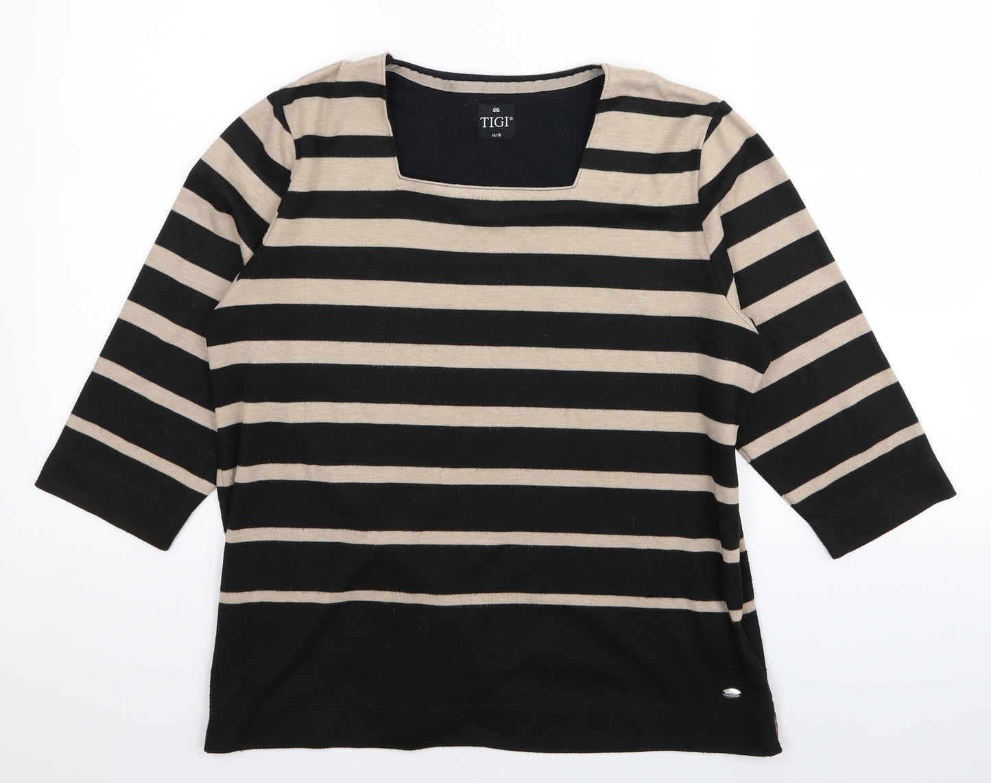 tigi Womens Black Striped  Pullover Jumper Size 14