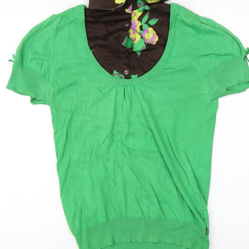 DEPT Womens Green Floral  Henley Jumper Size M
