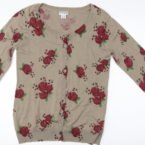 rainbow collection Womens Brown Floral  Cardigan Jumper Size 14