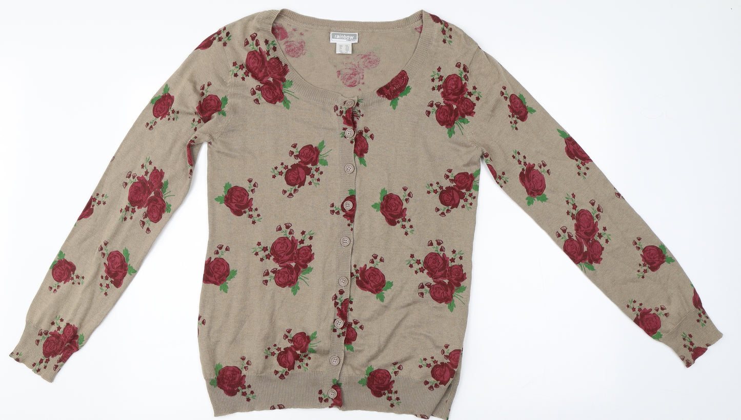 rainbow collection Womens Brown Floral  Cardigan Jumper Size 14