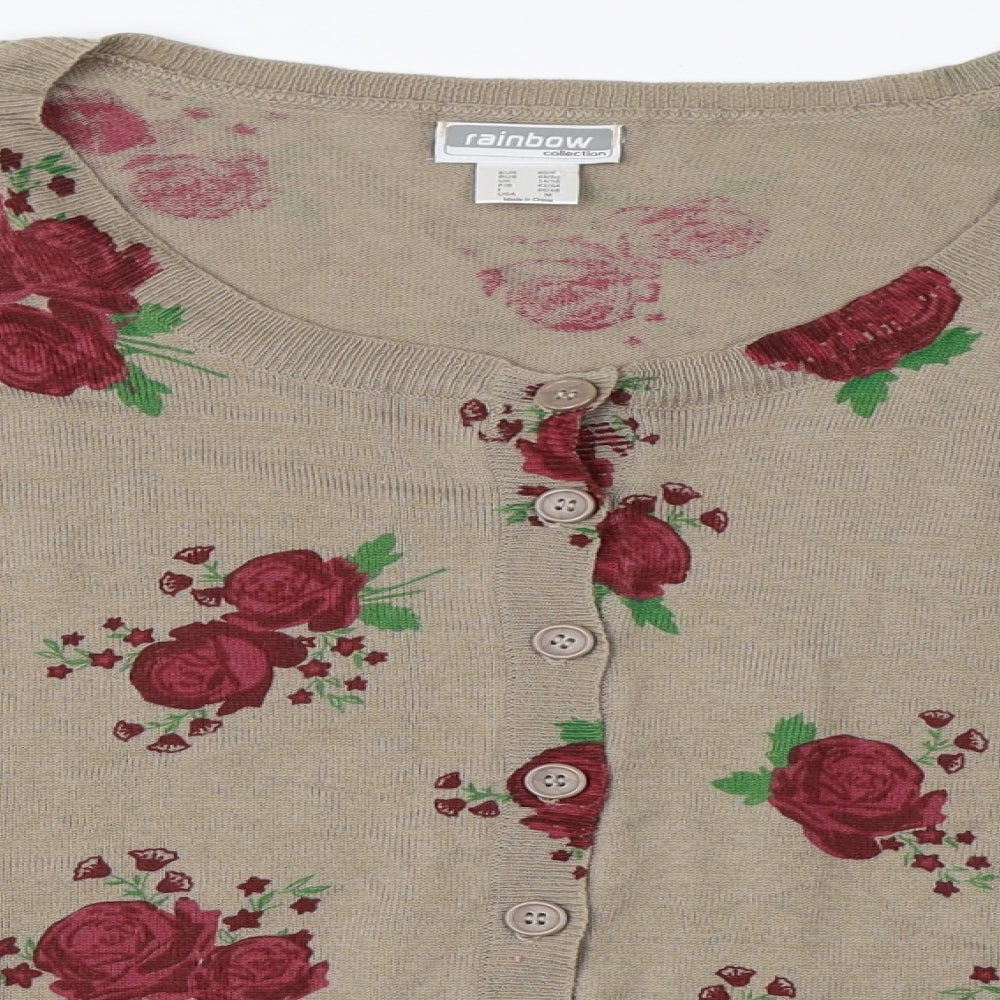 rainbow collection Womens Brown Floral  Cardigan Jumper Size 14