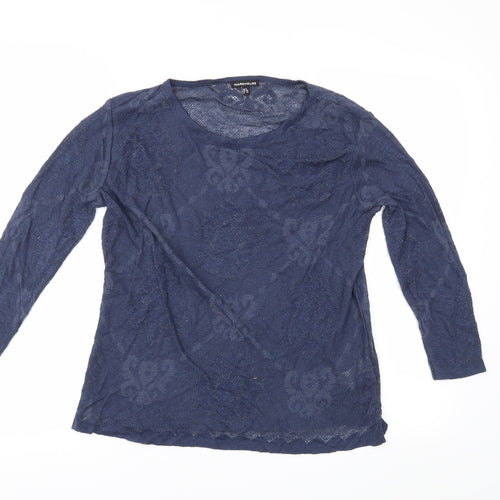Warehouse Womens Blue Floral  Pullover Jumper Size 8  - Sheer