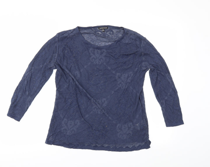 Warehouse Womens Blue Floral Pullover Jumper Size 8 - Sheer