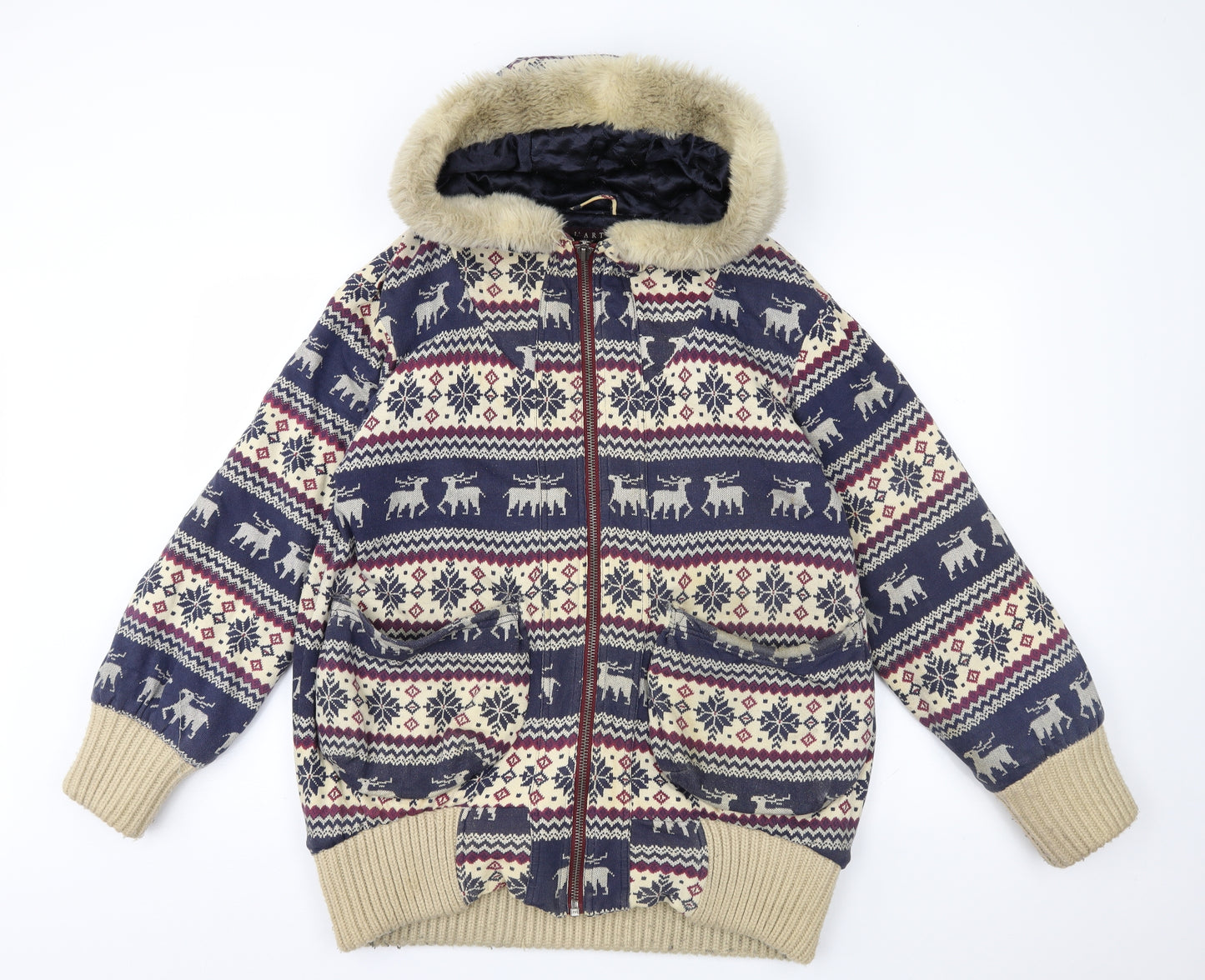 L'ART Womens Multicoloured Fair Isle Fleece Jacket Coat Size 12