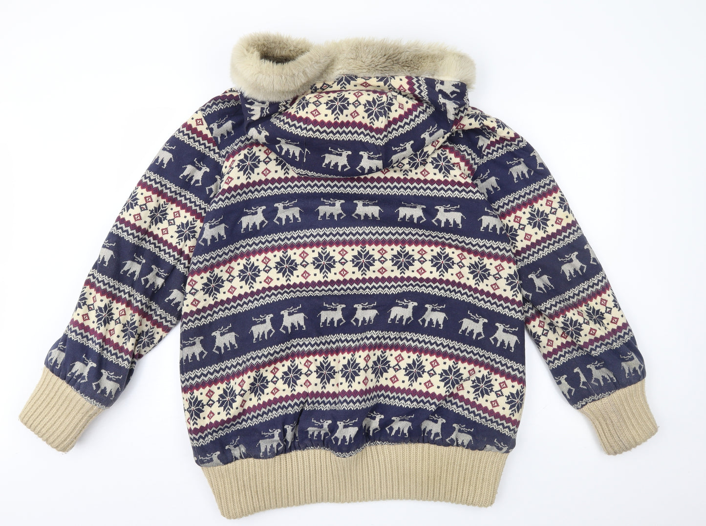 L'ART Womens Multicoloured Fair Isle Fleece Jacket Coat Size 12