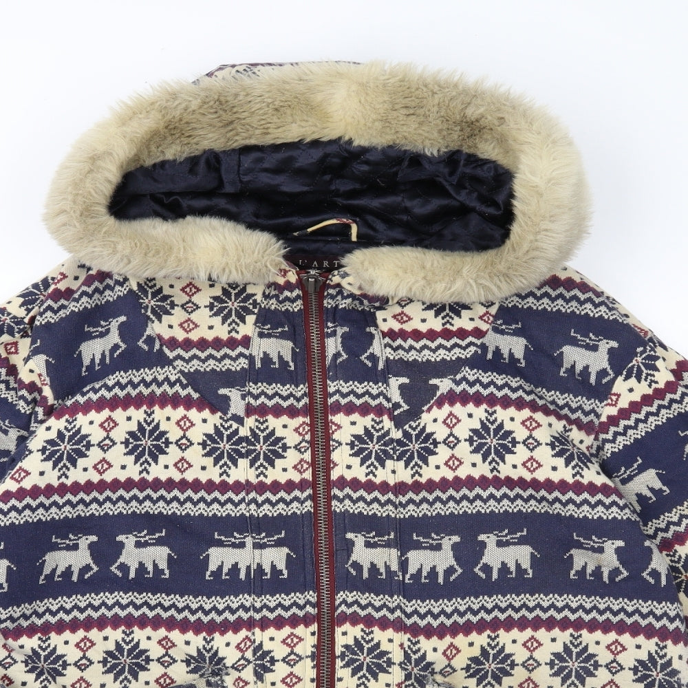 L'ART Womens Multicoloured Fair Isle Fleece Jacket Coat Size 12
