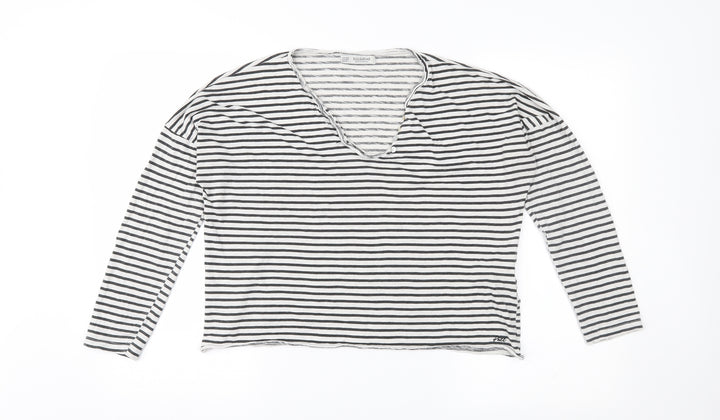 Pull&Bear Womens White Striped Jersey Basic T-Shirt Size 4