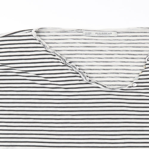 Pull&Bear Womens White Striped Jersey Basic T-Shirt Size 4
