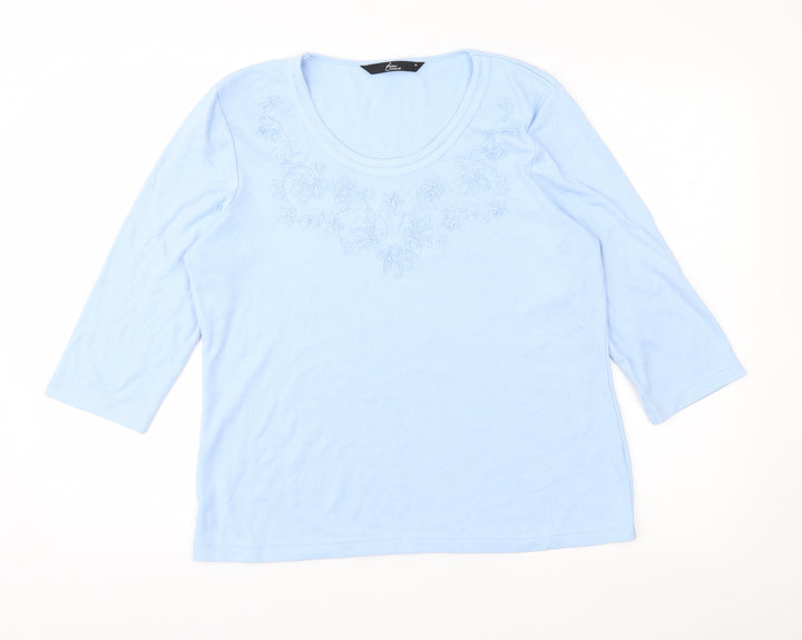 BM Womens Blue Floral Jersey Top Pyjama Top Size M