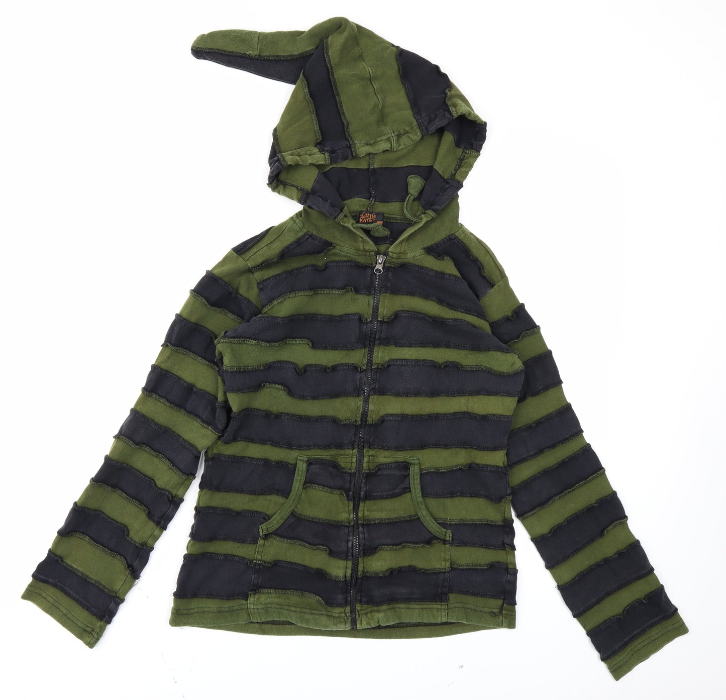 Little Kathmandu Mens Green Striped  Full Zip Hoodie Size L