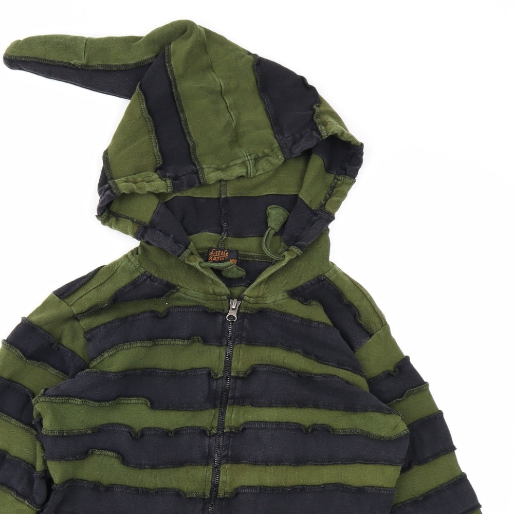 Little Kathmandu Mens Green Striped  Full Zip Hoodie Size L