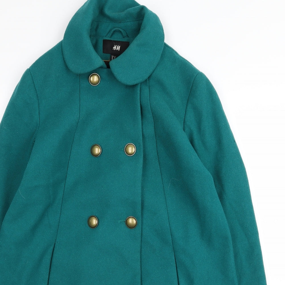 H&M Womens Green   Overcoat Coat Size 12