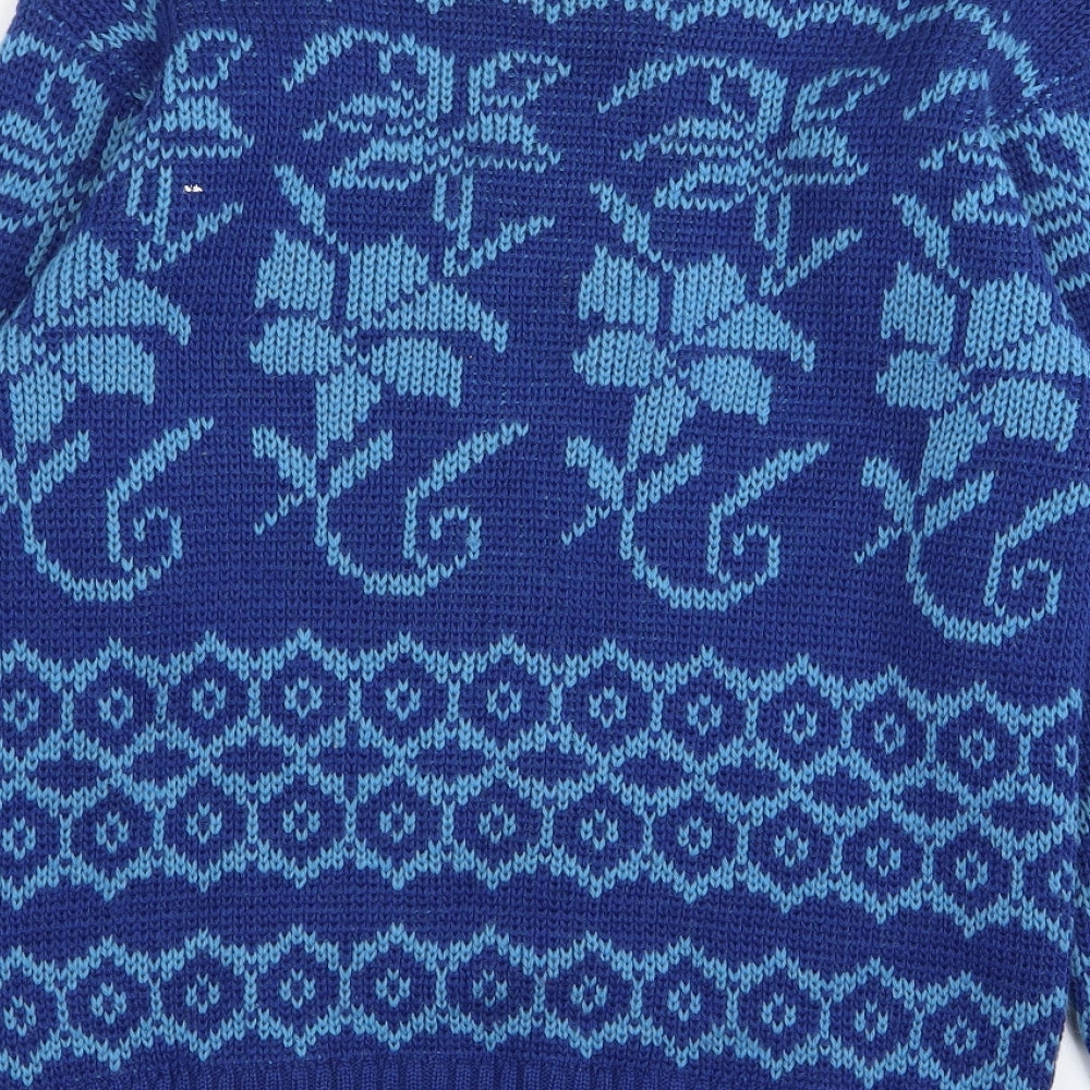 british wool Mens Blue Geometric  Cardigan Jumper Size L