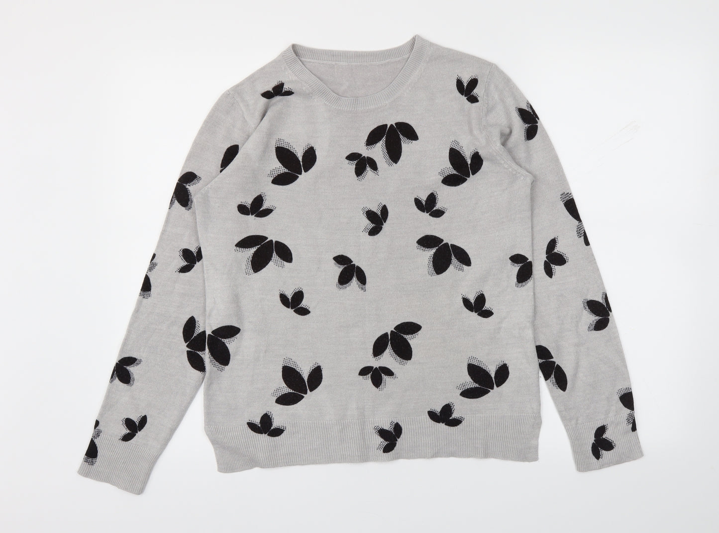 M&S Womens Grey Floral  Pullover Jumper Size 12