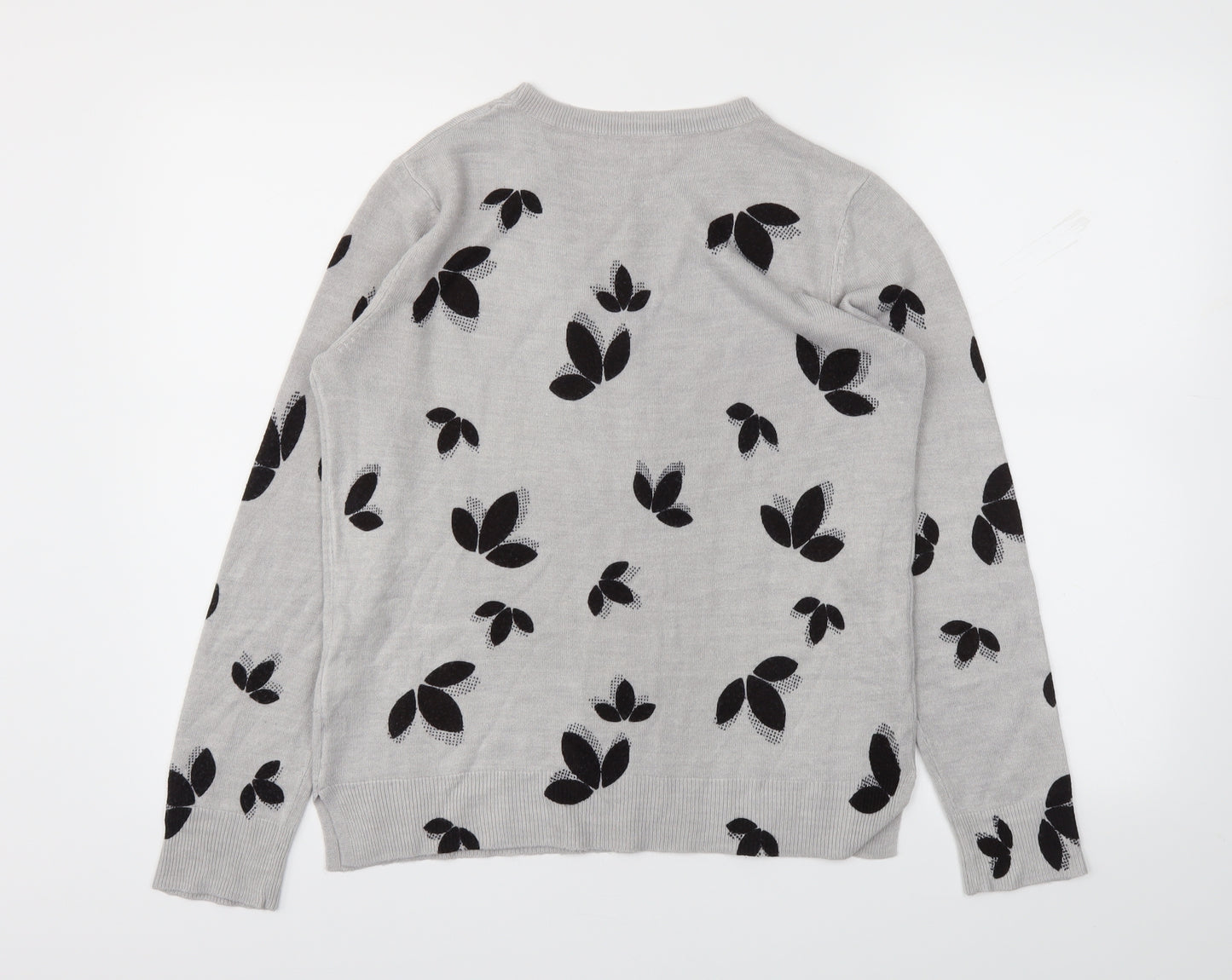 M&S Womens Grey Floral  Pullover Jumper Size 12