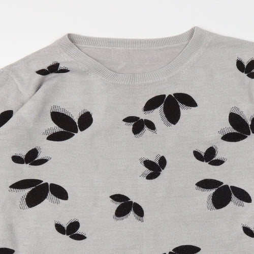 M&S Womens Grey Floral  Pullover Jumper Size 12