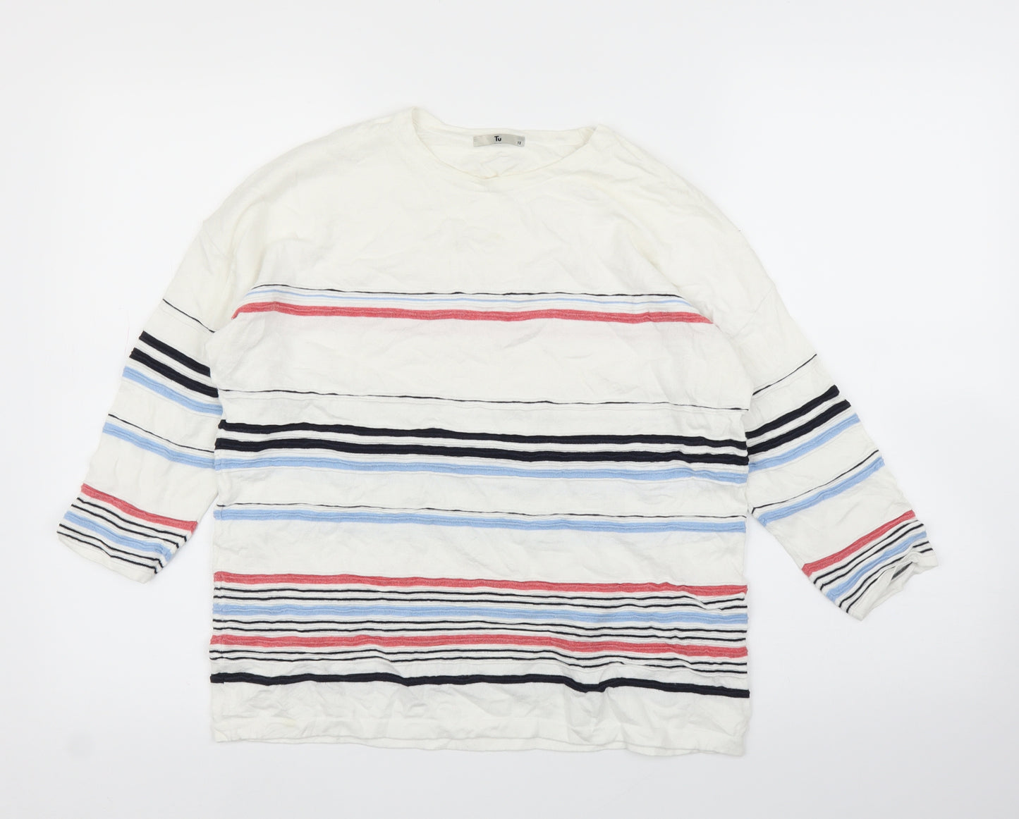 TU Womens White Striped  Pullover Jumper Size 12