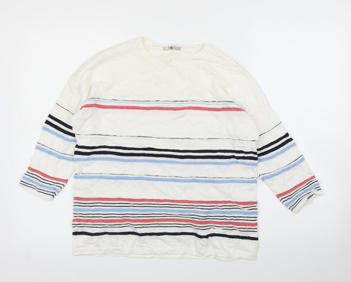 TU Womens White Striped  Pullover Jumper Size 12