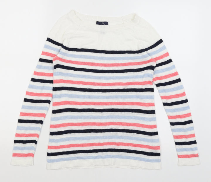 Gap Womens White Striped Pullover Jumper Size XS
